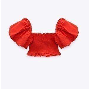 Zara Red Puff Sleeve Crop Top
